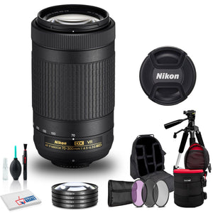 Nikon AF-P DX NIKKOR 70-300mm f/4.5-6.3G ED VR Lens INTL Model with Cleaning Kit, Tripod, Backpack, and More Nikon