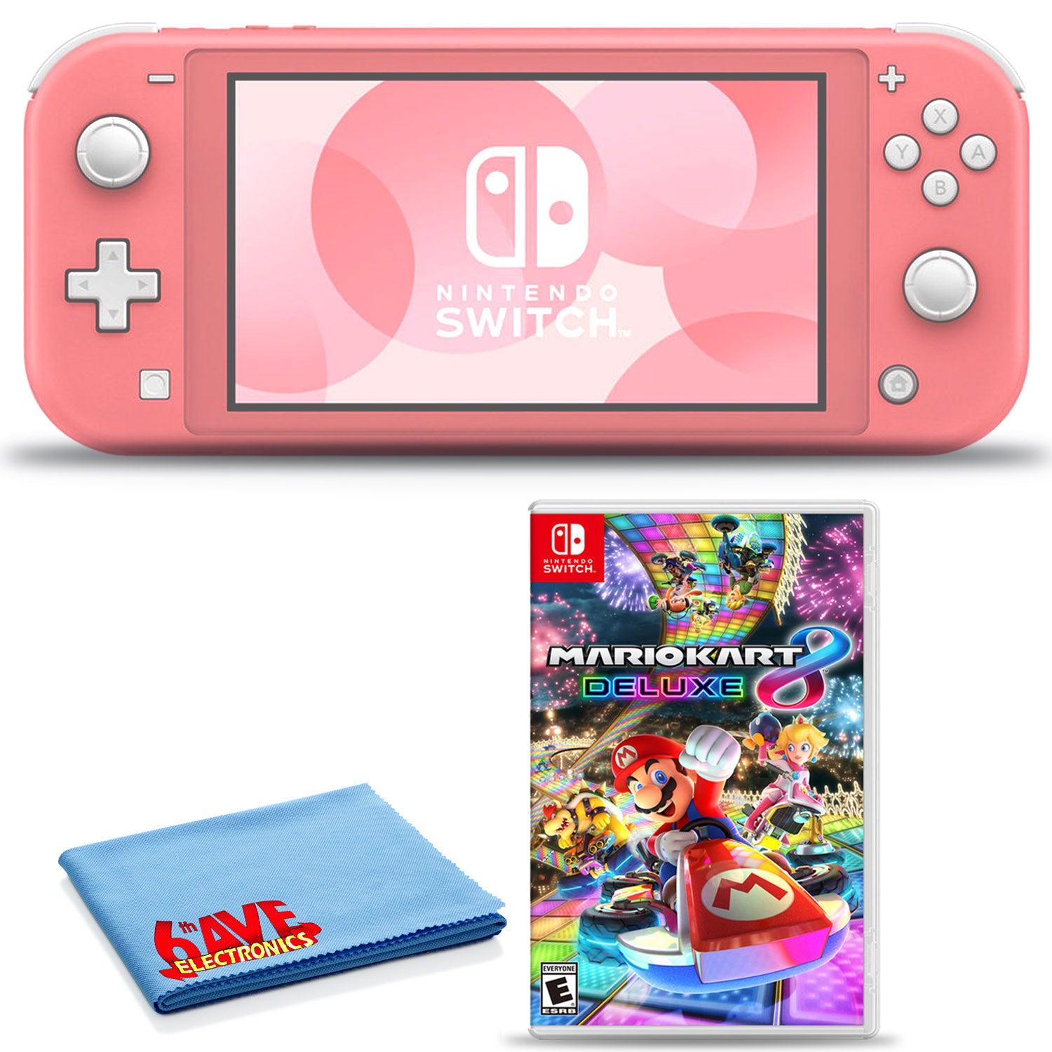 Nintendo Switch Lite Console Bundle with Mario Kart 8 and 6Ave Fiber Cloth