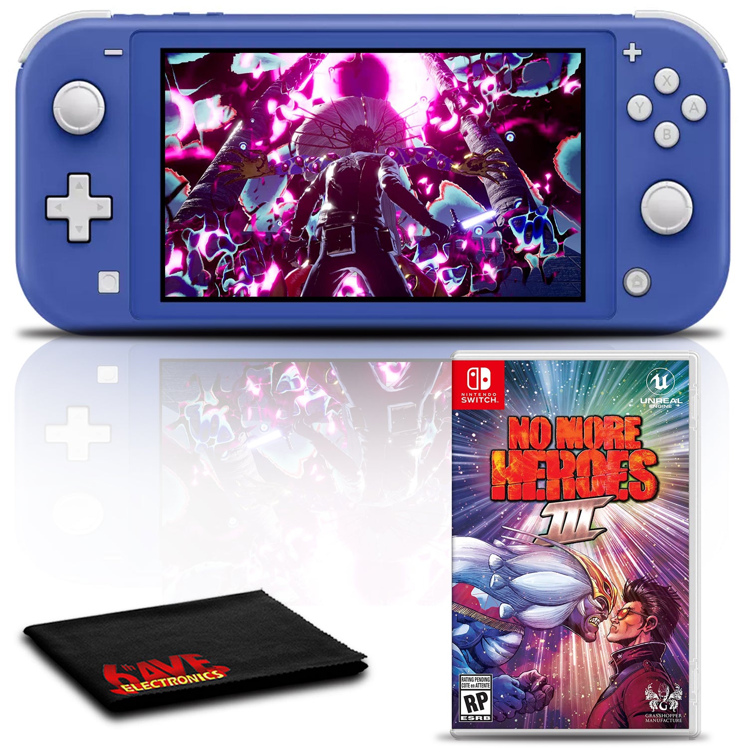 Nintendo Switch Lite (Blue) Gaming Console Bundle with No More Heroes 3