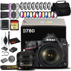 Nikon D780 DSLR Camera with 24-120mm, 50mm Lens, 32GB SD Intl Model Bundle