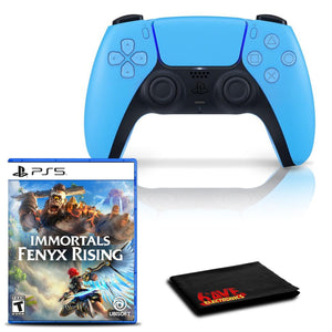 PlayStation 5 DualSense Wireless Controller Starlight Blue with Immortals Fenyx Rising and 6Ave Cleaning Cloth PlayStation