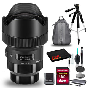 Sigma 14mm f/1.8 DG HSM Art Lens for Sony E Includes Bag, 57" Tripod, 64GB SD Bundle Sigma