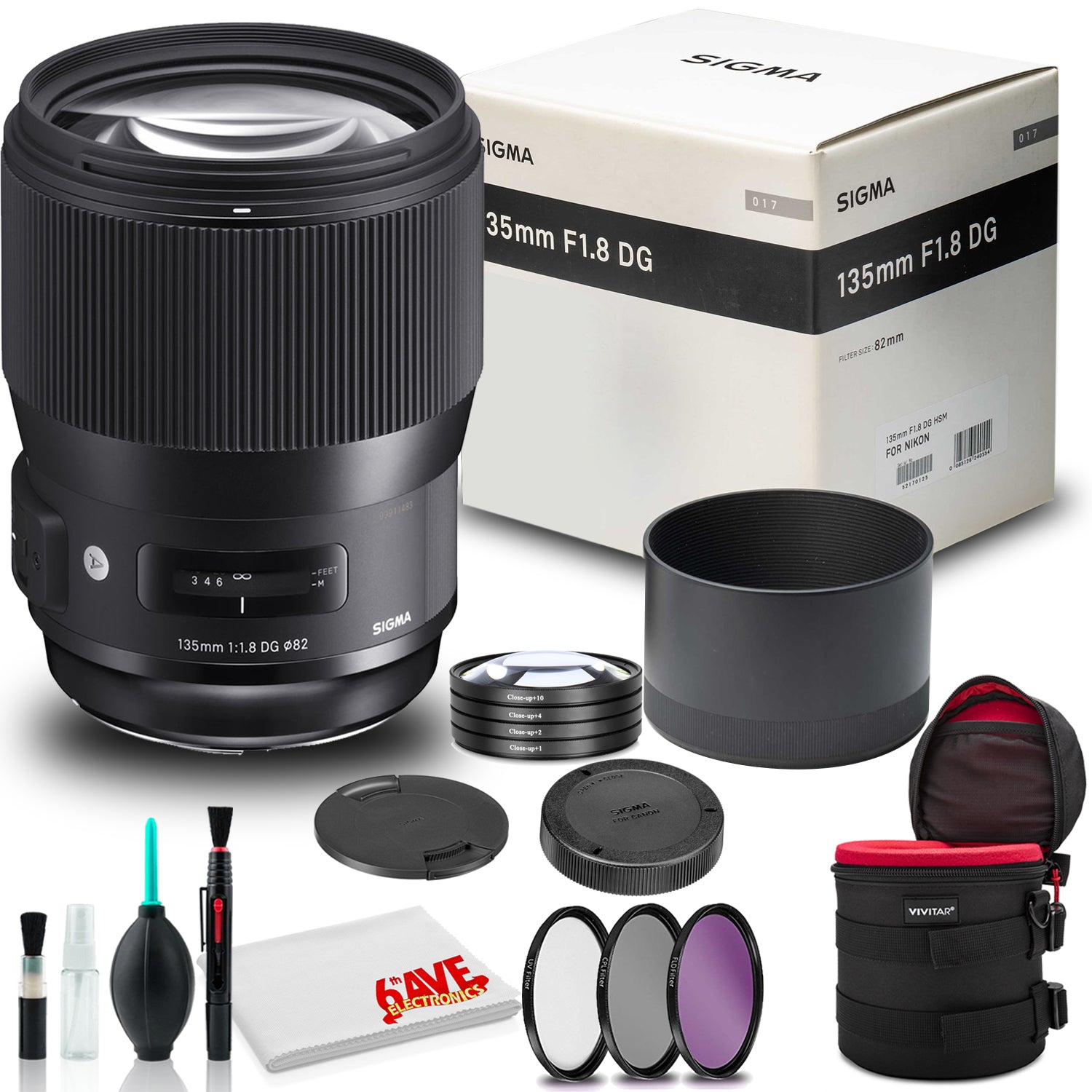 Sigma 135mm f/1.8 DG HSM Art Lens for Nikon F With Cleaning Kit and Lens Case Bundle