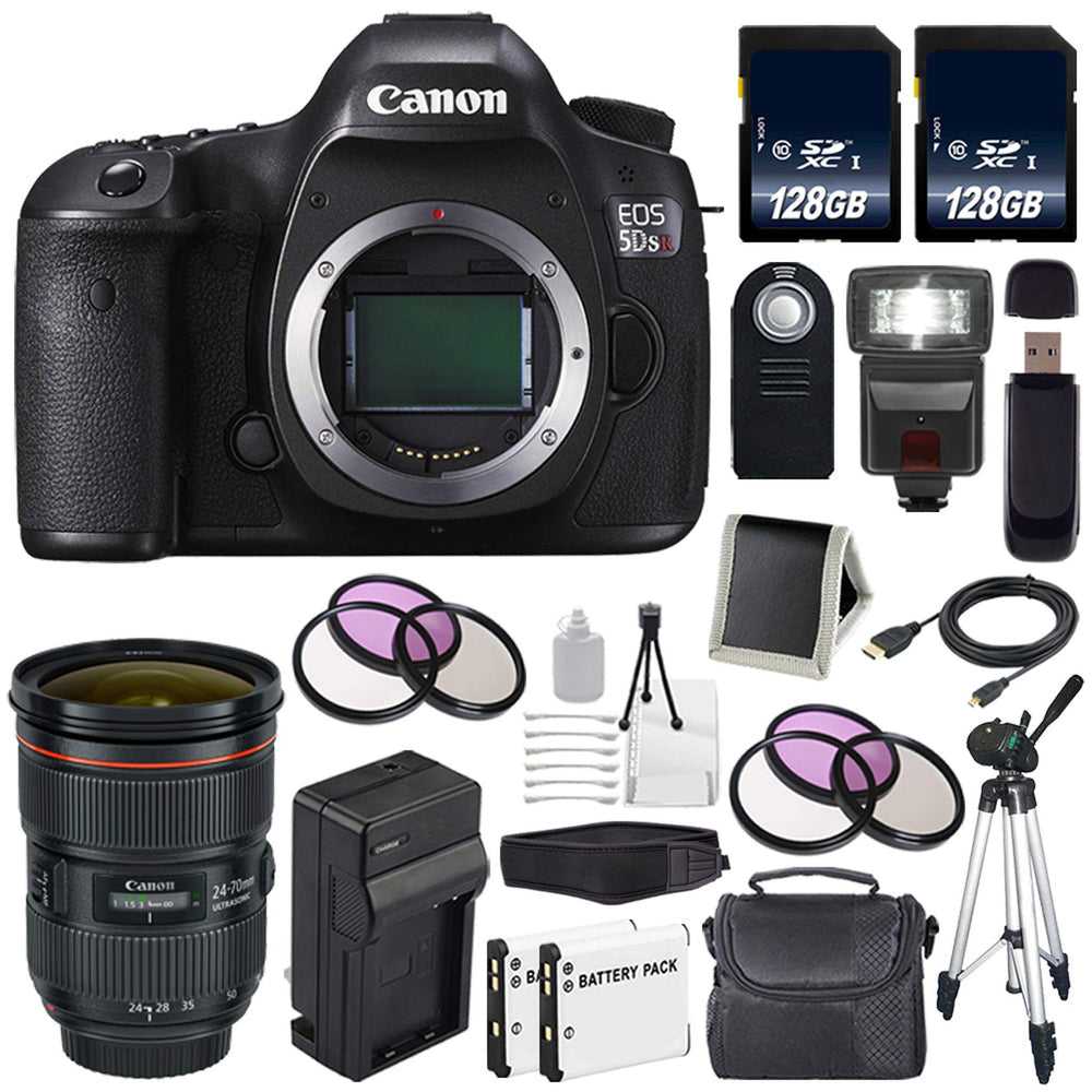 Canon EOS 5DS R DSLR Camera (International Model) 0582C002 + Canon EF 24-70mm f/2.8L II USM Lens + LP-E6 Battery + 128GB Card Pro Bundle