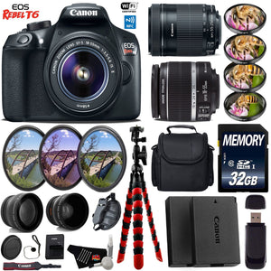 Canon EOS Rebel T6 DSLR Camera + 18-55mm is Lens & 55-250mm is STM Lens + UV FLD CPL Filter Kit + 4 PC Macro Kit Starter Bundle Canon