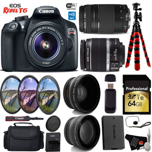Canon EOS Rebel T6 DSLR Camera with 18-55mm is II Lens & 75-300mm III Lens + UV FLD CPL Filter Kit Pro Bundle Canon