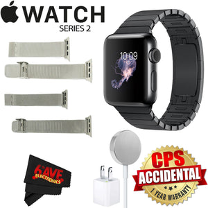6Ave Apple Watch Series 2 38mm Smartwatch Space Black Stainless Steel Case, Space Black Link Band + Watch Band Silver Mesh 38mm + Watch Band Space Gray Mesh 38mm + MicroFiber Cloth Bundle