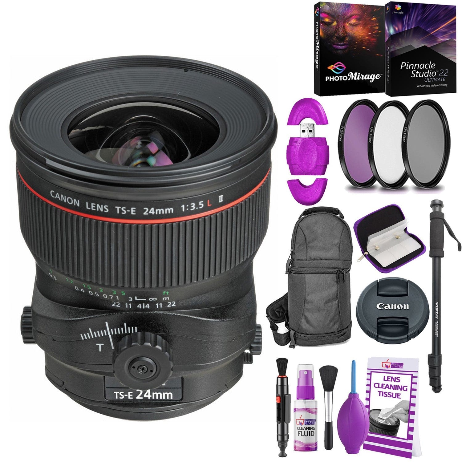 Canon TS-E 24mm f/3.5L II Tilt-Shift Lens with BONUS Bundle | Memory | Backpack | Monopod | Cleaning Kit | Intl Model