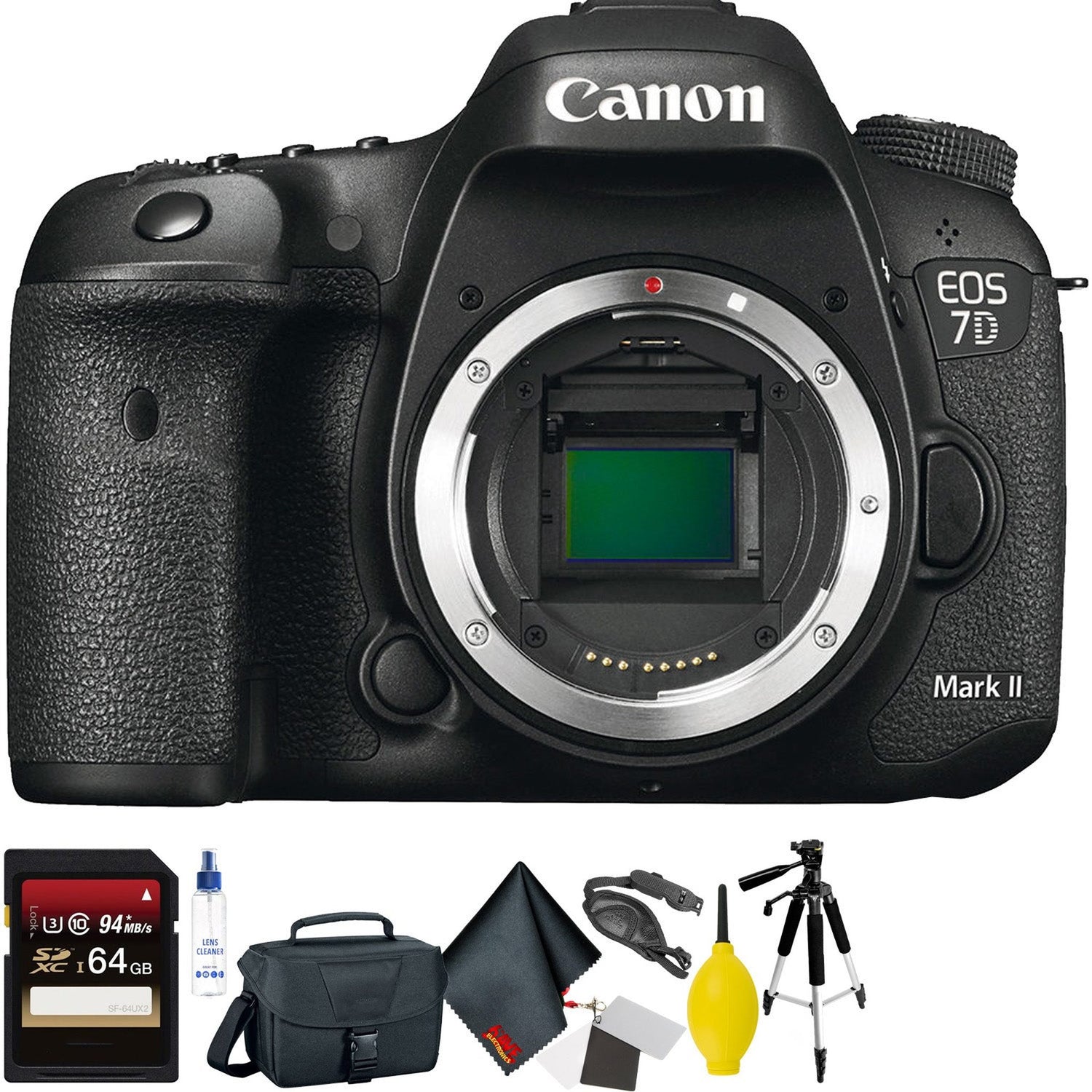 Canon EOS 7D Mark II DSLR Camera (Body Only) + 64GB Memory Card + Mega Accessory Kit + 2 Year Accidental Warranty
