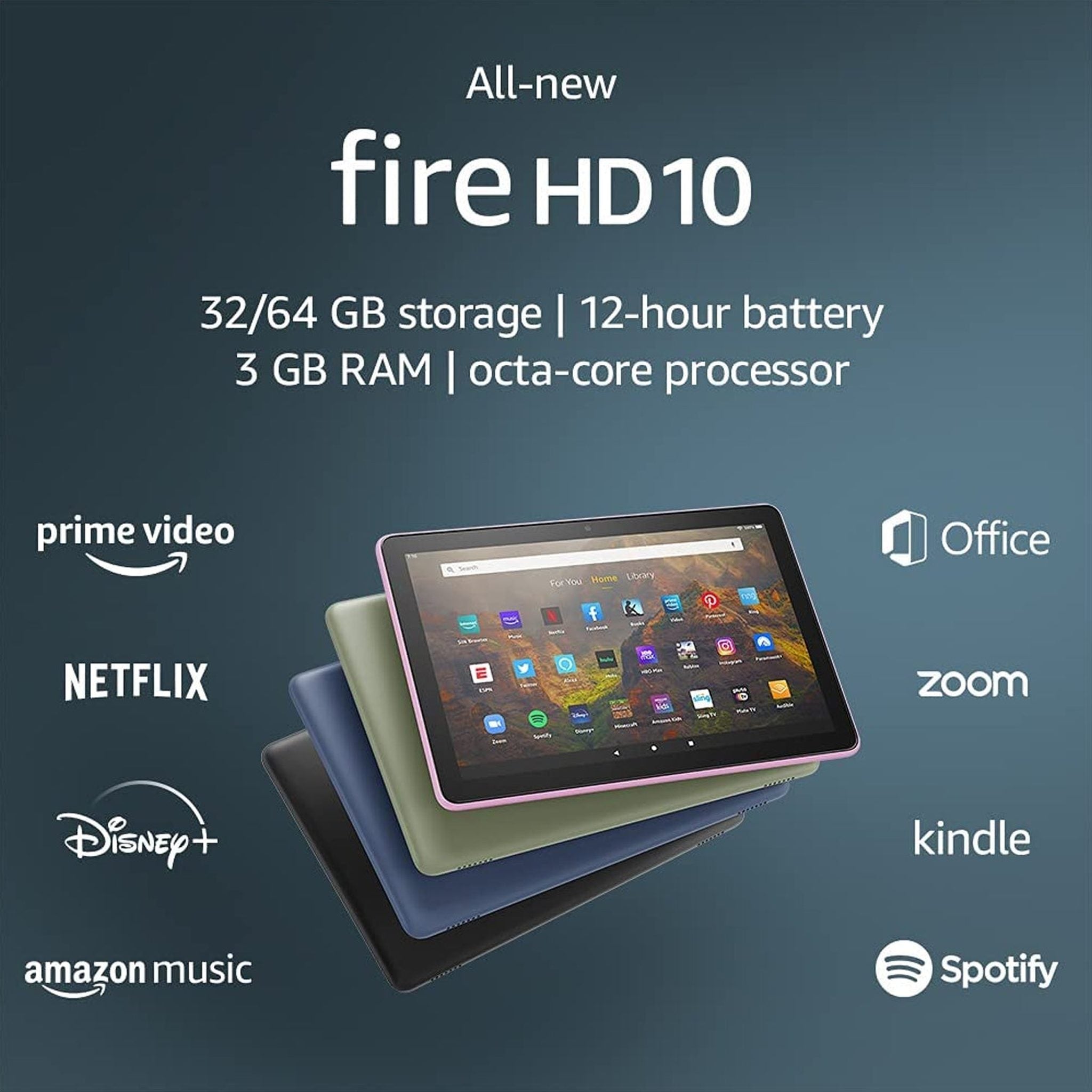 Fire HD 10 Inch Tablet Full HD, 32GB Black 2021 with 64GB Micro SD Card