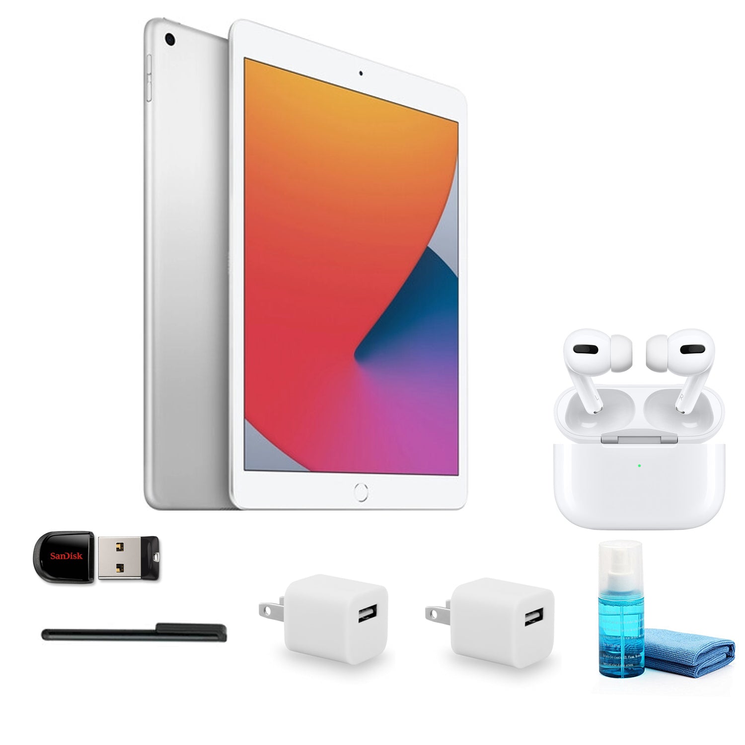 Apple 10.2 Inch iPad (8th Gen, 128GB, Wi-Fi Only, Silver) with Apple AirPods Pro