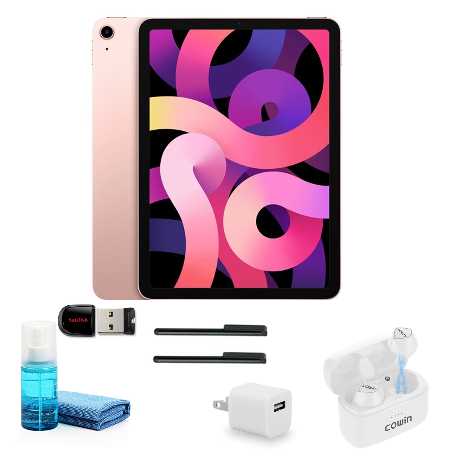 Apple iPad Air 10.9 Inch (64GB, Rose Gold) with White Wireless Earbuds and more