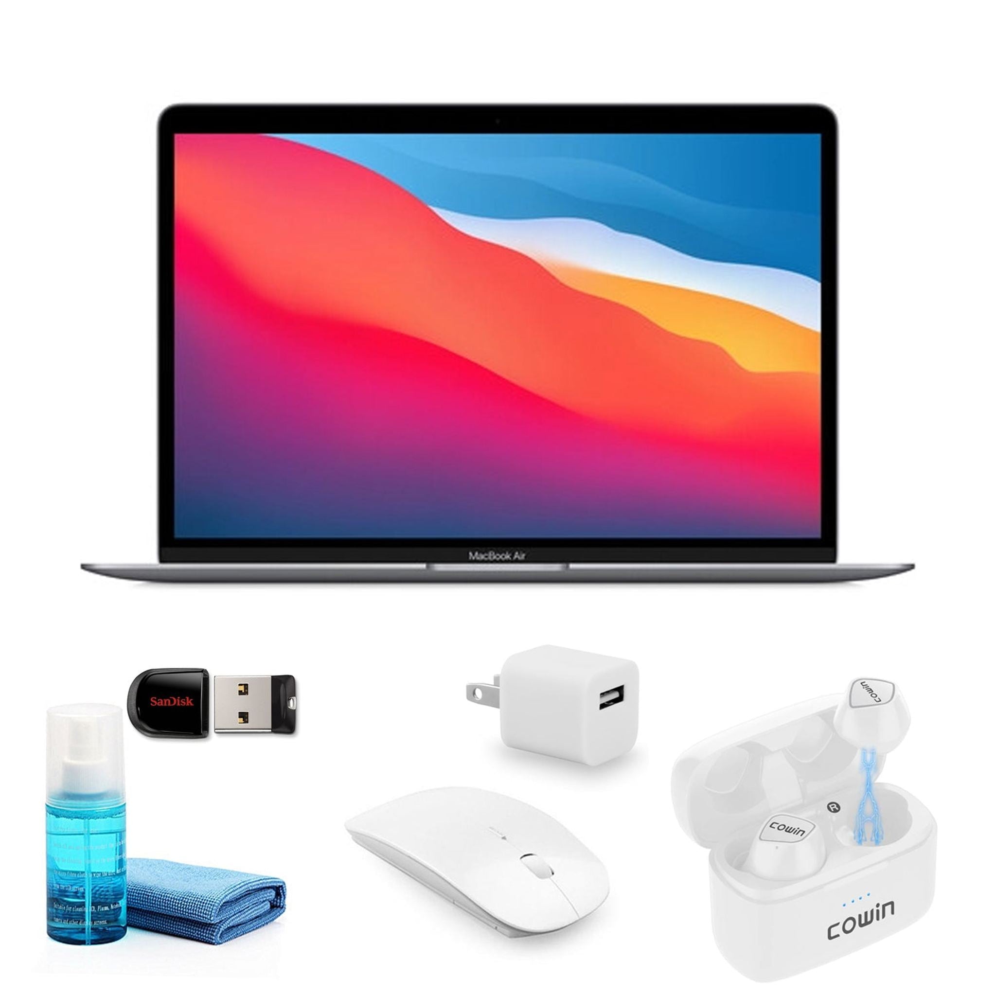 Apple MacBook Air M1 13 Inch Space Gray MGN63LL/A - with White Earbuds and more Apple