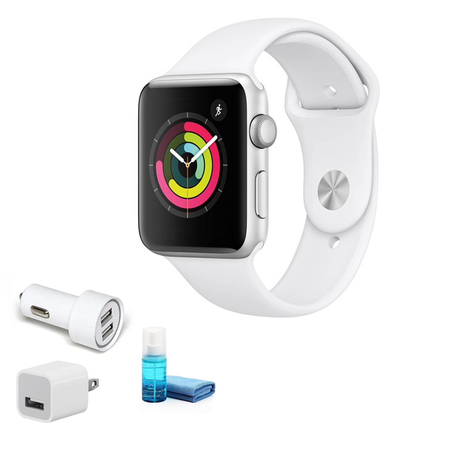 Apple Watch Series 3 Smartwatch 42mm (White Sport Band)- Kit with USB Adapter