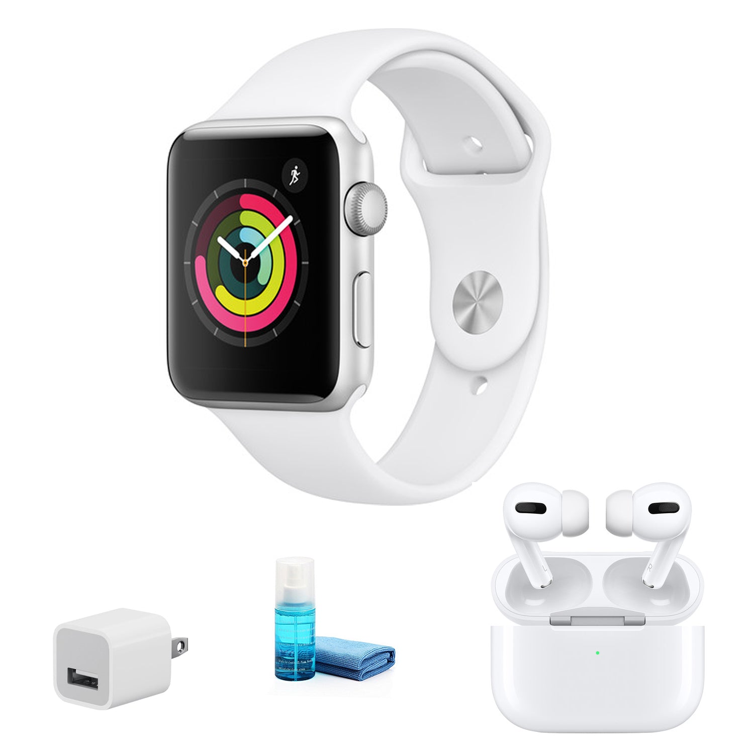Apple Watch Series 3 42mm White Sport Band - Kit with Apple AirPods Pro + More