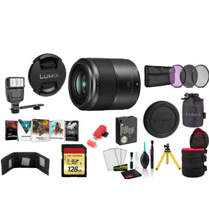 Panasonic Lumix G Macro 30mm f/2.8 ASPH. MEGA O.I.S. Lens with 128GB Memory Card and More International Model Panasonic