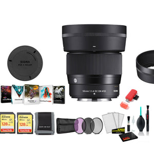 Sigma 56mm f/1.4 DC DN Contemporary Lens for FUJIFILM X - with 2X 128G Memory Card, Editing Software and More SIGMA