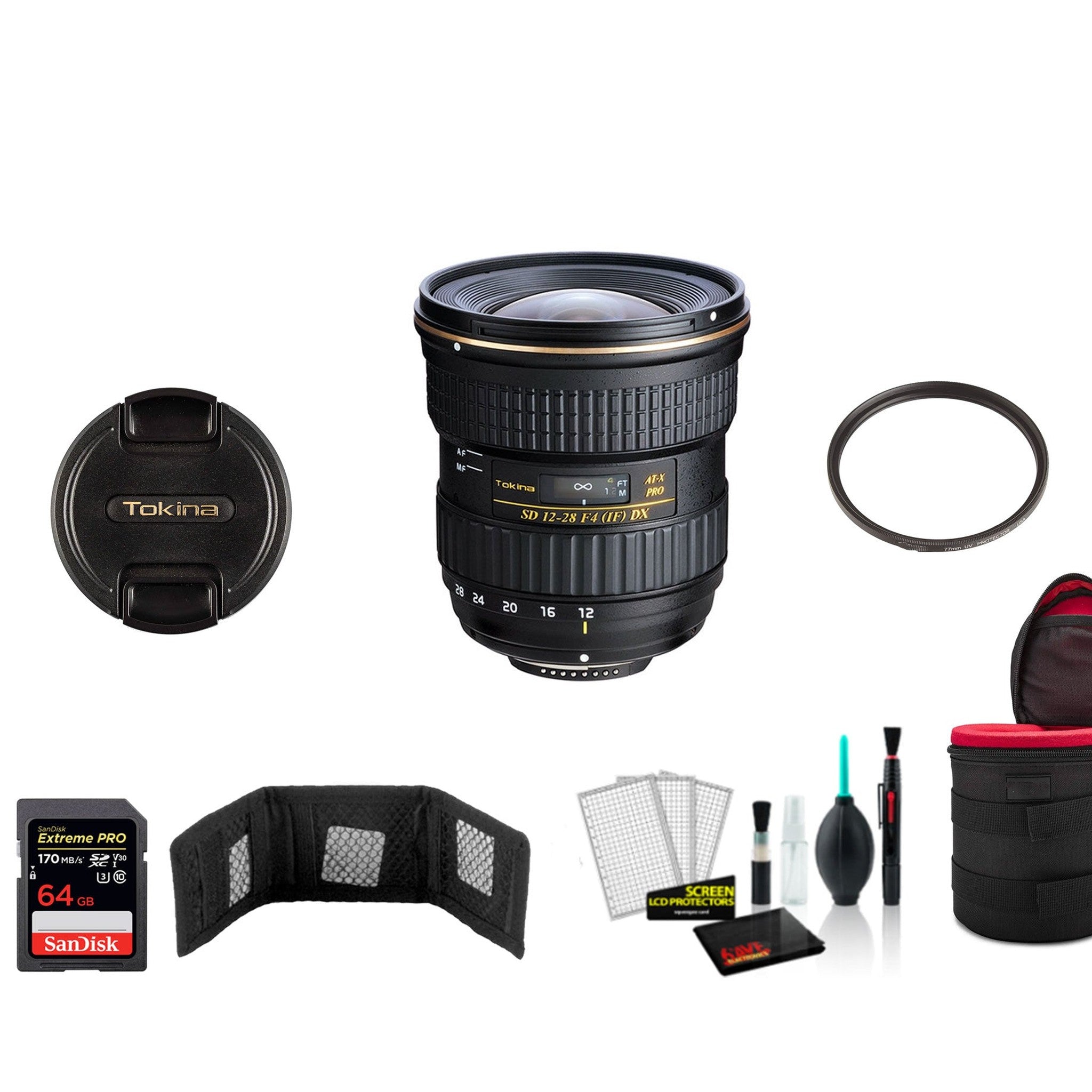 Tokina 12-28mm f/4.0 AT-X Pro APS-C Lens for Canon - Kit with 64GB Memory Card Tokina