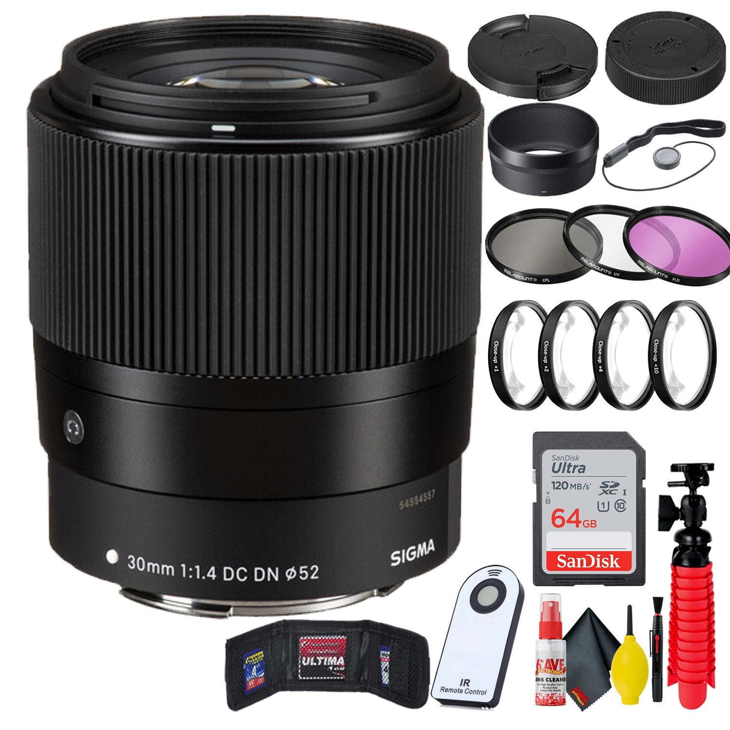 Sigma 30mm f/1.4 DC DN Contemporary Lens for Canon EF-M + 64GB SD Card Bundle