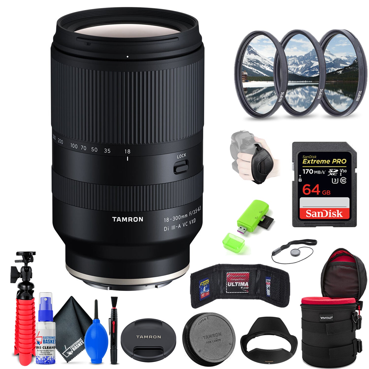 Tamron 18-300mm f/3.5-6.3 Di III-A Lens for Sony E + Accessories (INT