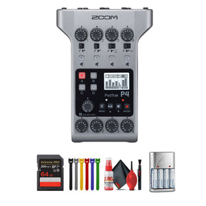 Zoom PodTrak P4 Portable Podcast Recorder + 64GB Memory Card, Bundle