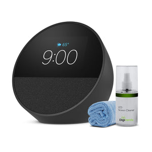 Echo Spot 2024 Smart alarm clock w/ vibrant sound and Alexa - Black + Screen Cleaning Kit Kindle