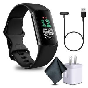 Fitbit Charge 6 Fitness Tracker Smartwatch, Obsidian/Black Bundle Fitbit