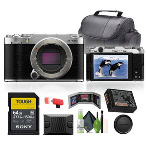 Fujifilm X-M5 Mirrorless Digital Camera Body Silver + 64GB Memory Card + More