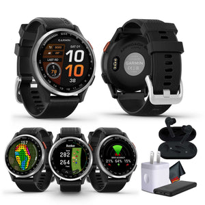 Garmin Approach S44, Silver/Black Silicone GPS Golf Smart watch Bundle Garmin