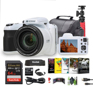 KODAK PIXPRO AZ425 20MP Digital Vlogging Camera +64GB Memory Card + More White KODAK