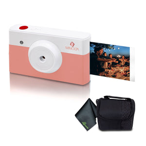 Minolta Instapix Print Camera with Printer Coral Pink , Camera Bag, Diginerds Microfiber Cleaning Cloth, Bundle Minolta