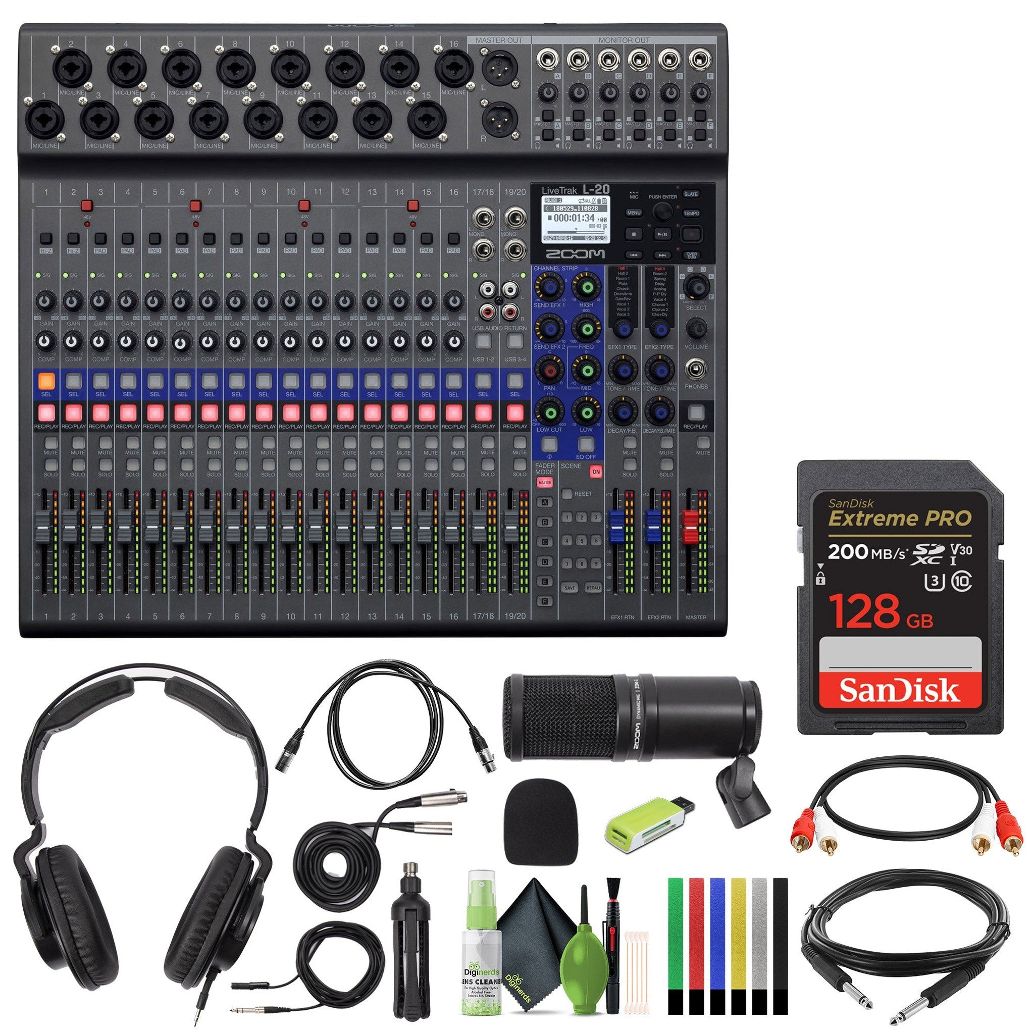 Zoom LiveTrak L-20 Digital Mixer & Multitrack Recorder, 20-Input/ 22-Channel SD Card Recorder, 22-in/4-out USB Audio Interface, 6 Customizable Outputs, Wireless iOS Control Zoom