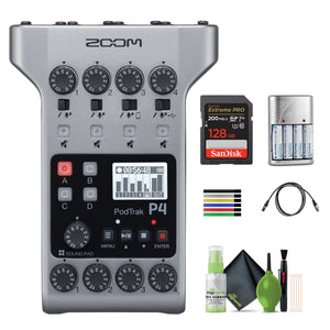 Zoom PodTrak P4 Podcast Recorder, Battery Powered Bundle Zoom