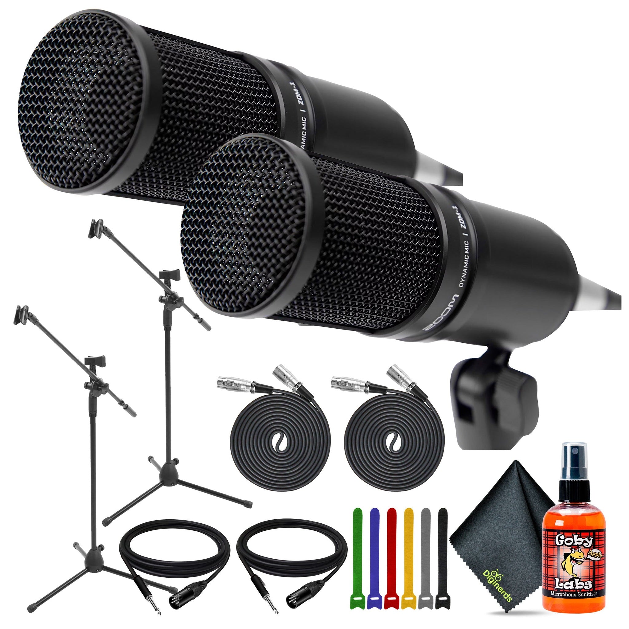 2x Zoom ZDM-1 Dynamic Microphone, 2x Tripod Boom Microphone Floor Stand Zoom