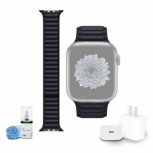 Apple 45mm Leather Watch Band - Midnight S/M with USB-C Charging Block Bundle Apple