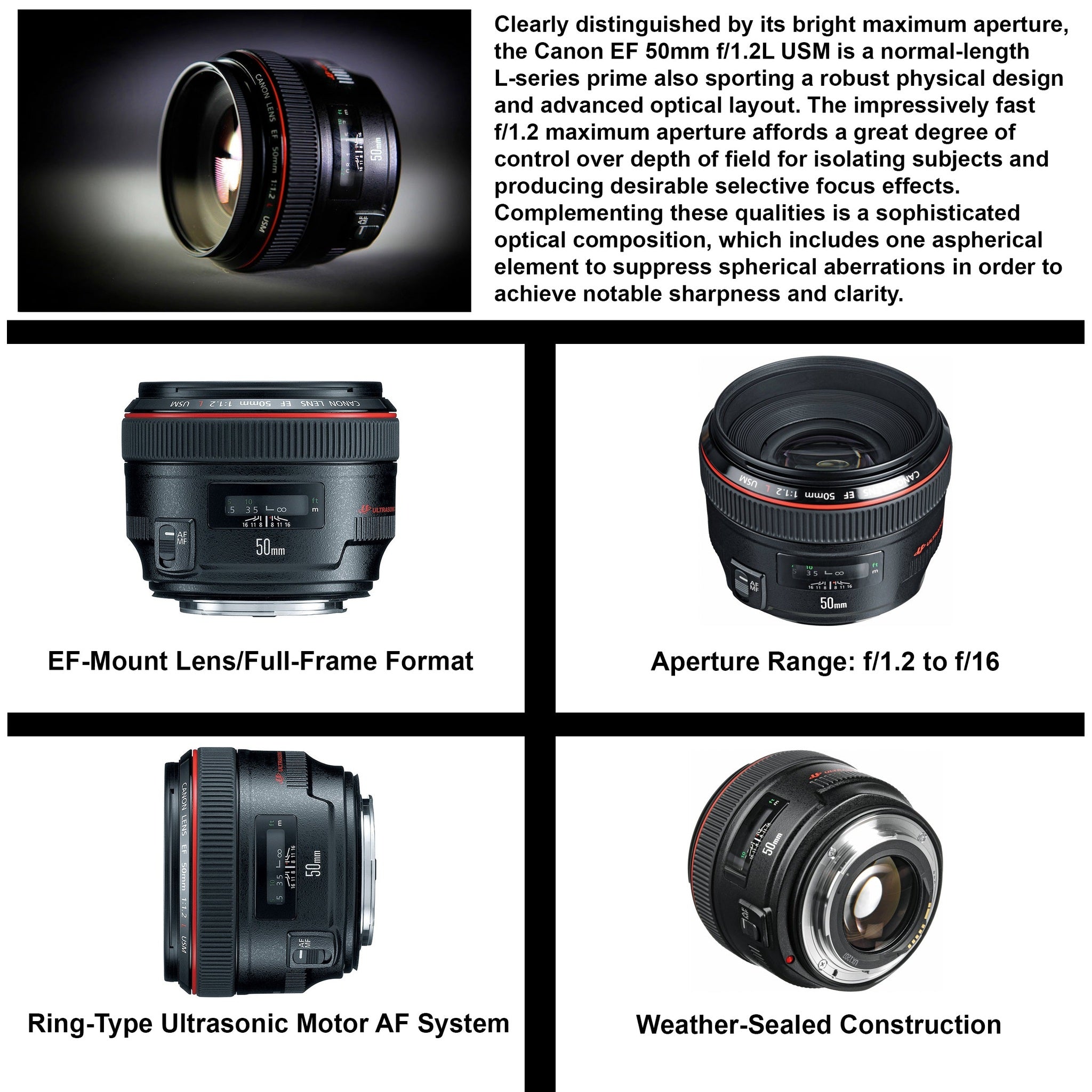Canon EF 50mm f/1.2L USM Lens 1257B002 Includes: DSLR Sling Backpack, 9PC Filter Kit, Sandisk 32GB SD + More
