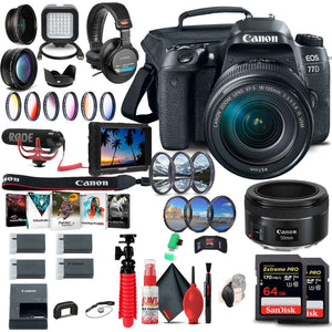 Canon EOS 77D DSLR Camera with 18-135mm USM Lens 1892C002 + 4K Monitor + More Canon