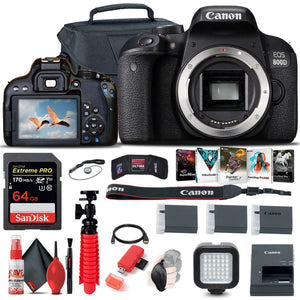 Canon EOS Rebel 800D / T7i DSLR Camera + 64GB Memory Card + Case + More - Reconditioned Canon