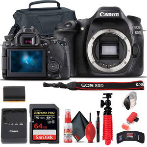 Canon EOS 80D DSLR Camera Body Only 1263C004 + 64GB Card + Case + More - Reconditioned Canon