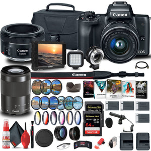 Canon EOS M50 Mirrorless Digital Camera with 15-45mm and 55-200mm Lenses All in One Bundle