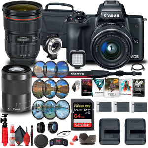 Canon EOS M50 Mirrorless Digital Camera with 15-45mm and 55-200mm Lenses Ultimate Video Bundle