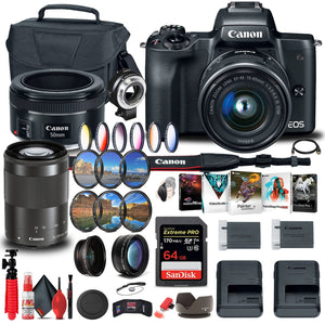 Canon EOS M50 Mirrorless Digital Camera with 15-45mm and 55-200mm Lenses Ultimate Filter Bundle