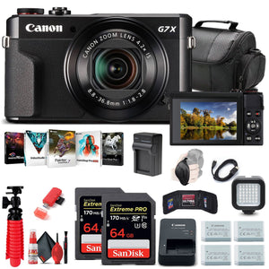 Canon PowerShot G7 X Mark II Digital Camera 1066C001 + 2 x 64GB Cards + More - Reconditioned