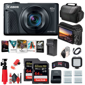 Canon PowerShot SX740 HS Digital Camera Black 2955C001 + 64GB Card + More - Reconditioned Canon