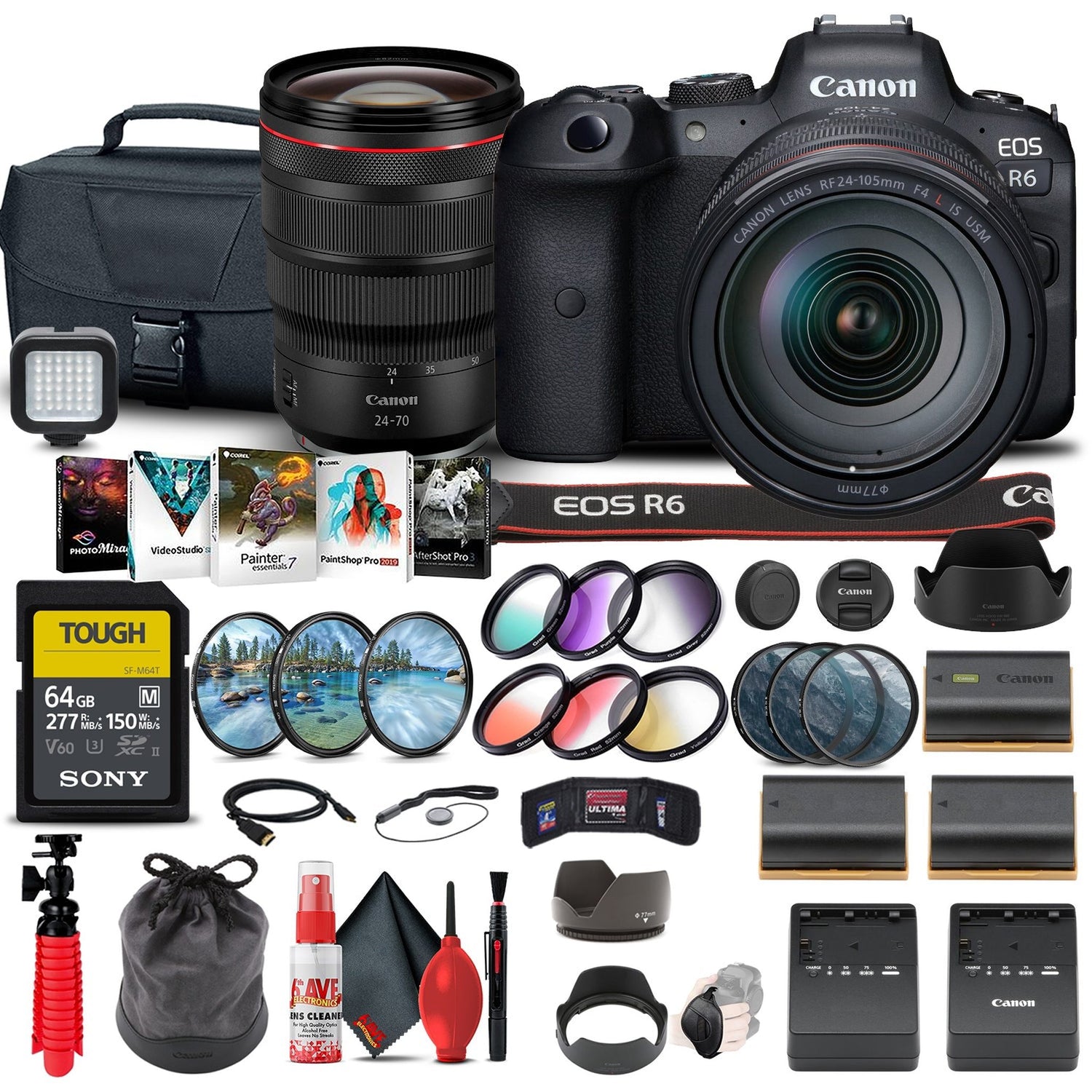 Canon EOS R6 Mirrorless Camera with 24-105mm f/4L Lens (4082C012) + More