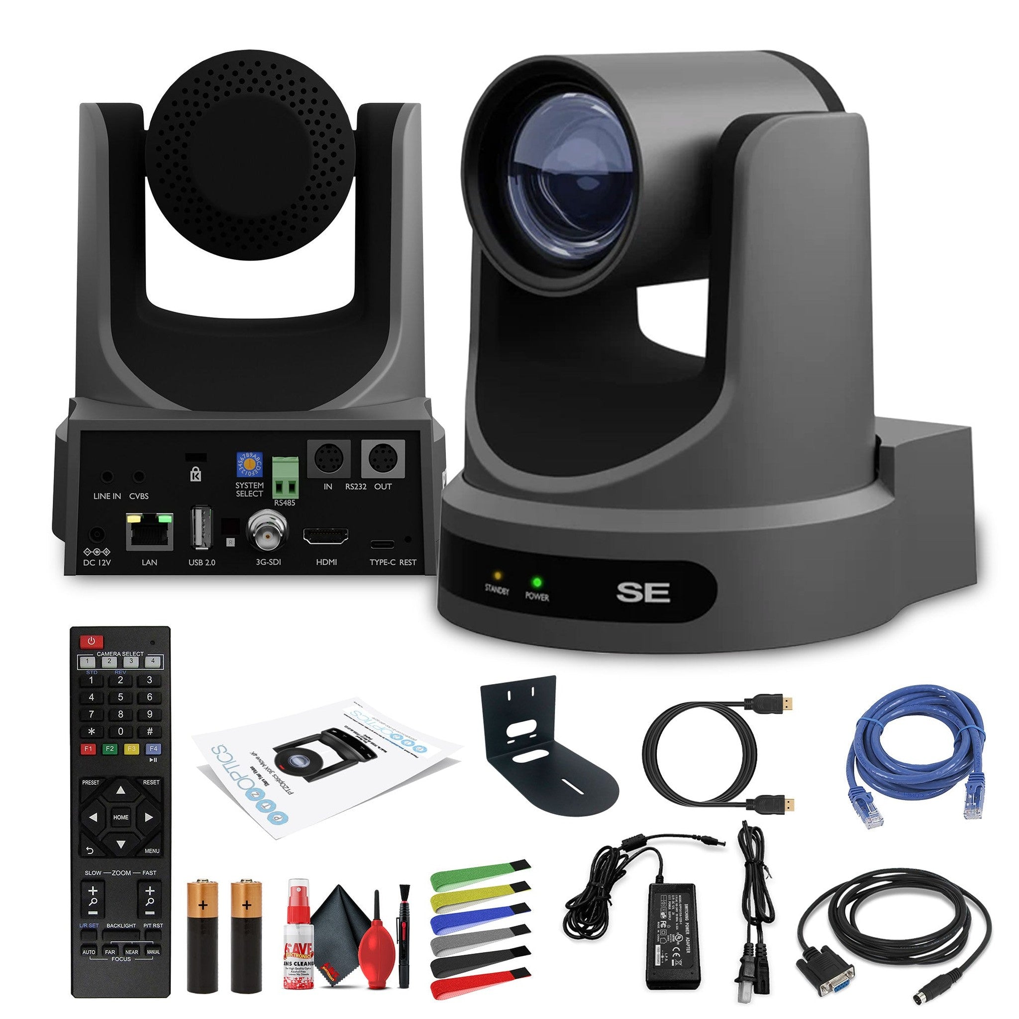 PTZOptics Move SE PTZ Camera with 20x Optical Zoom Gray PT20X-SE-GY-G3 + Universal Wall Mount Black PTZOptics