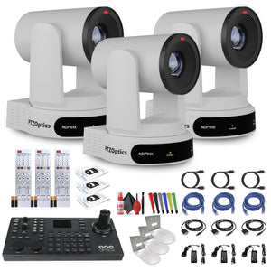 3 x PTZOptics Move 4K PTZ Camera with 30x Zoom White PT30X-4K-WH-G3 + SuperJoy PTZ Controller + 3 x Wall Mount PTZOptics