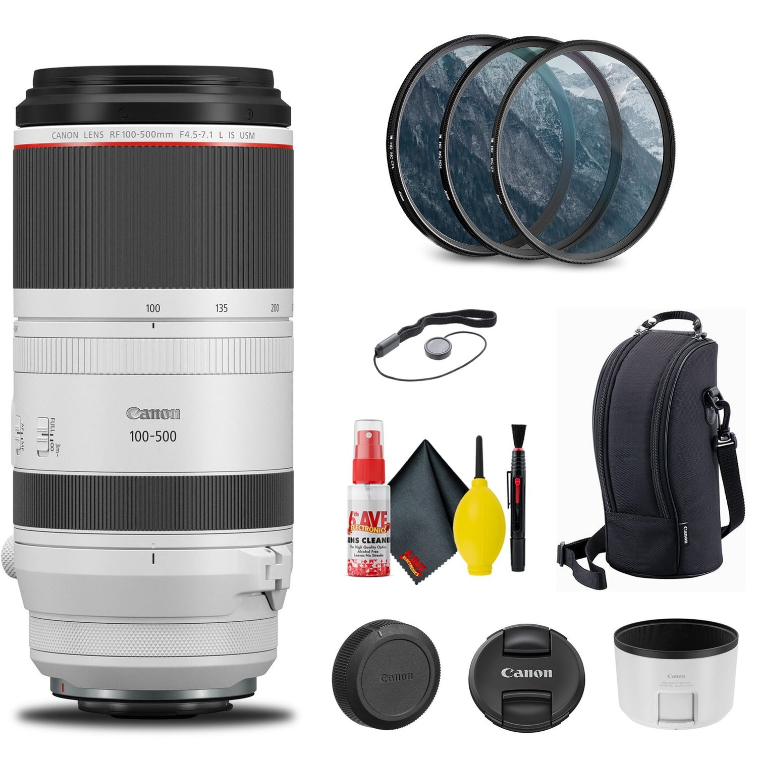 Canon RF 100-500mm f/4.5-7.1L IS USM Lens (4112C002) + Filter Kit Base Bundle