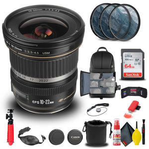 Canon EF-S 10-22mm f/3.5-4.5 USM Lens 9518A002 + Filter Kit + BackPack + More - Reconditioned Canon