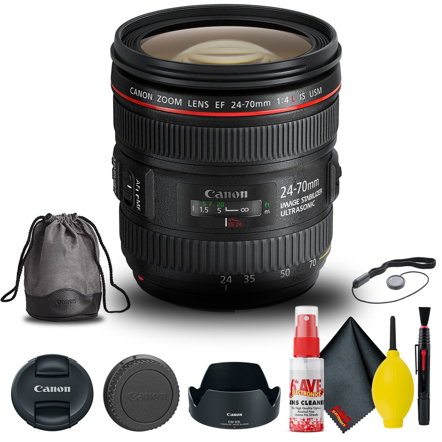 Canon EF 24-70mm f/4L IS USM Lens (6313B002) + Filter Kit + Cap Keeper –  6ave Electronics